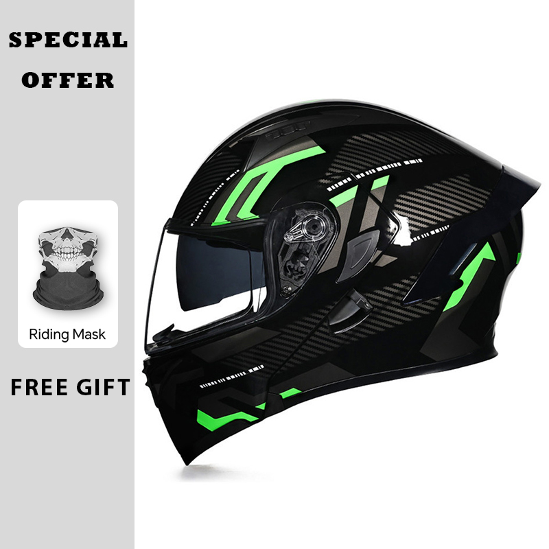 Casco abatible hacia arriba de - Dual Visor Motorcycle Racing Helmet reseña y precio